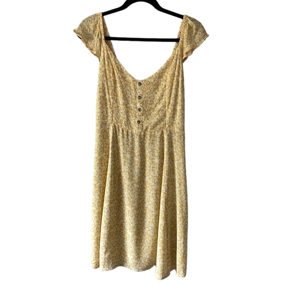 Billabong Yellow Floral Ditsy Print Mini Dress with flutter sleeve Sz S